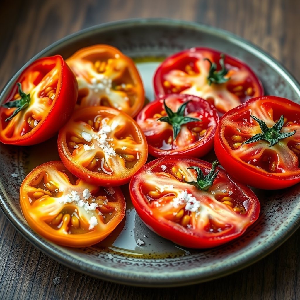 Tomate de la huerta, aceite y sal. Nada más.
