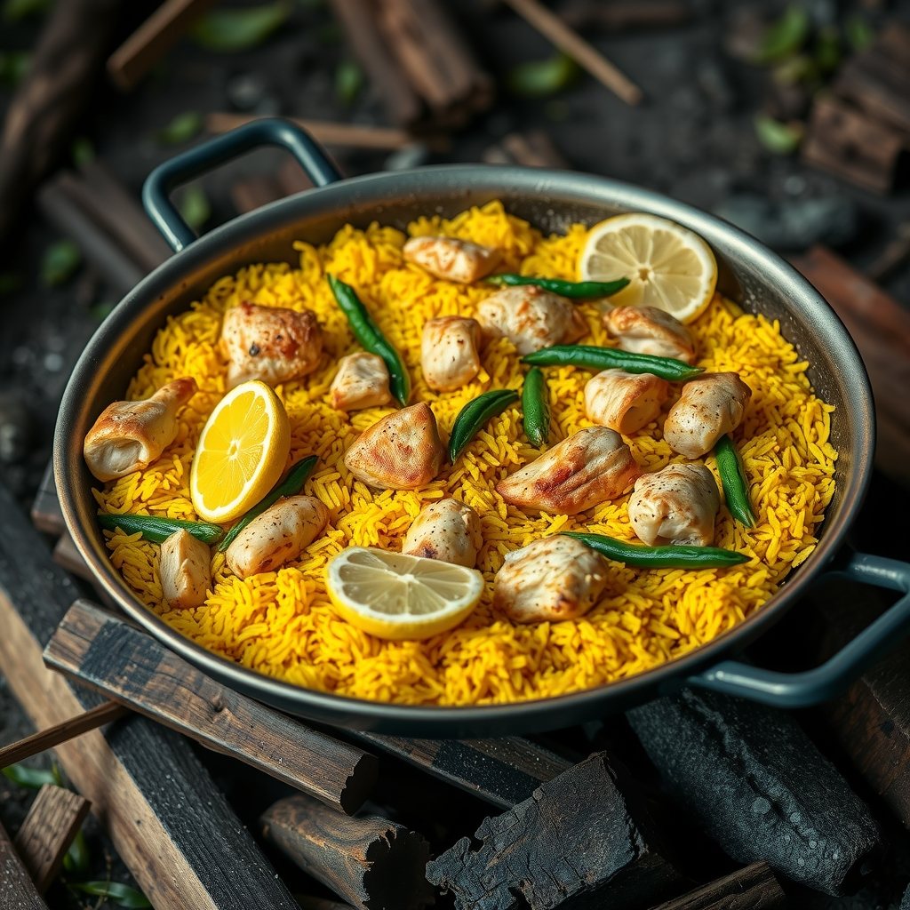 Paella valenciana, con su socarrat. Domingo en casa de mis padres.