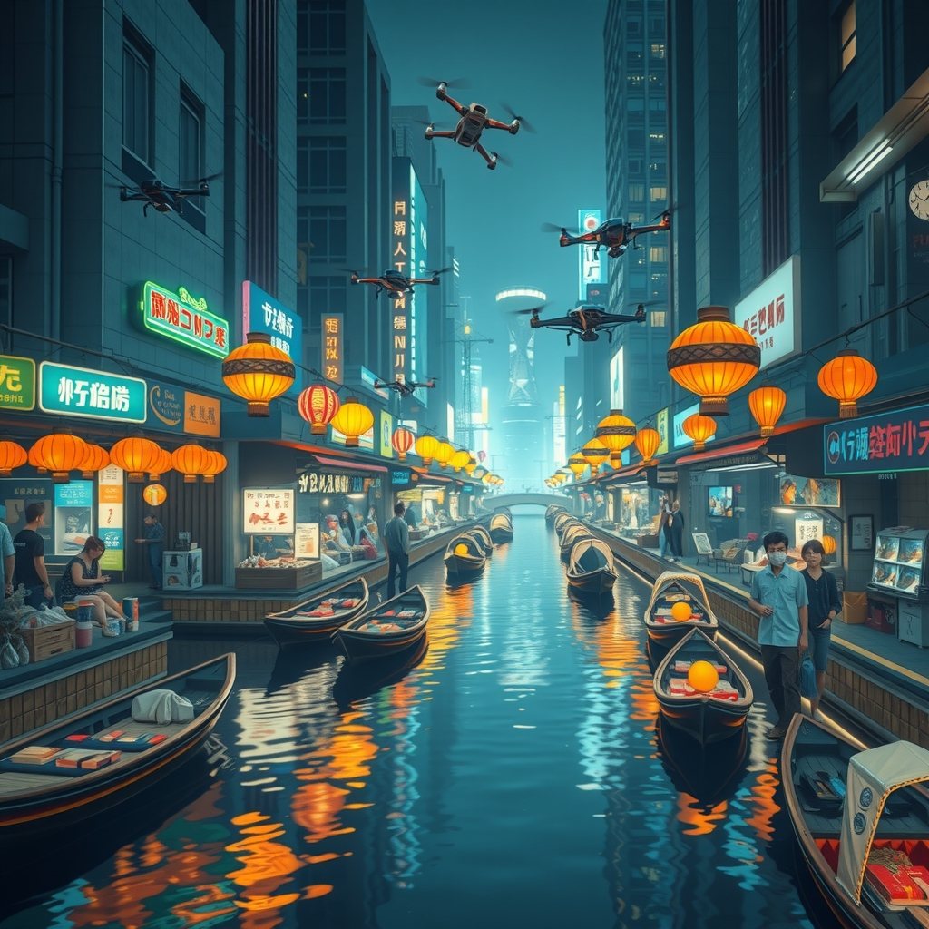 Night market in an imaginary Osaka, 2190.