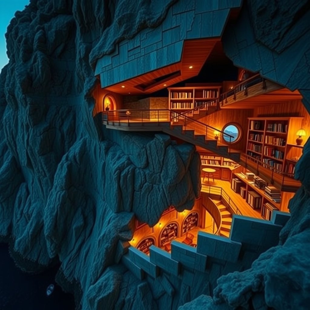 A library cut into the cliff. Imaginary, sadly.