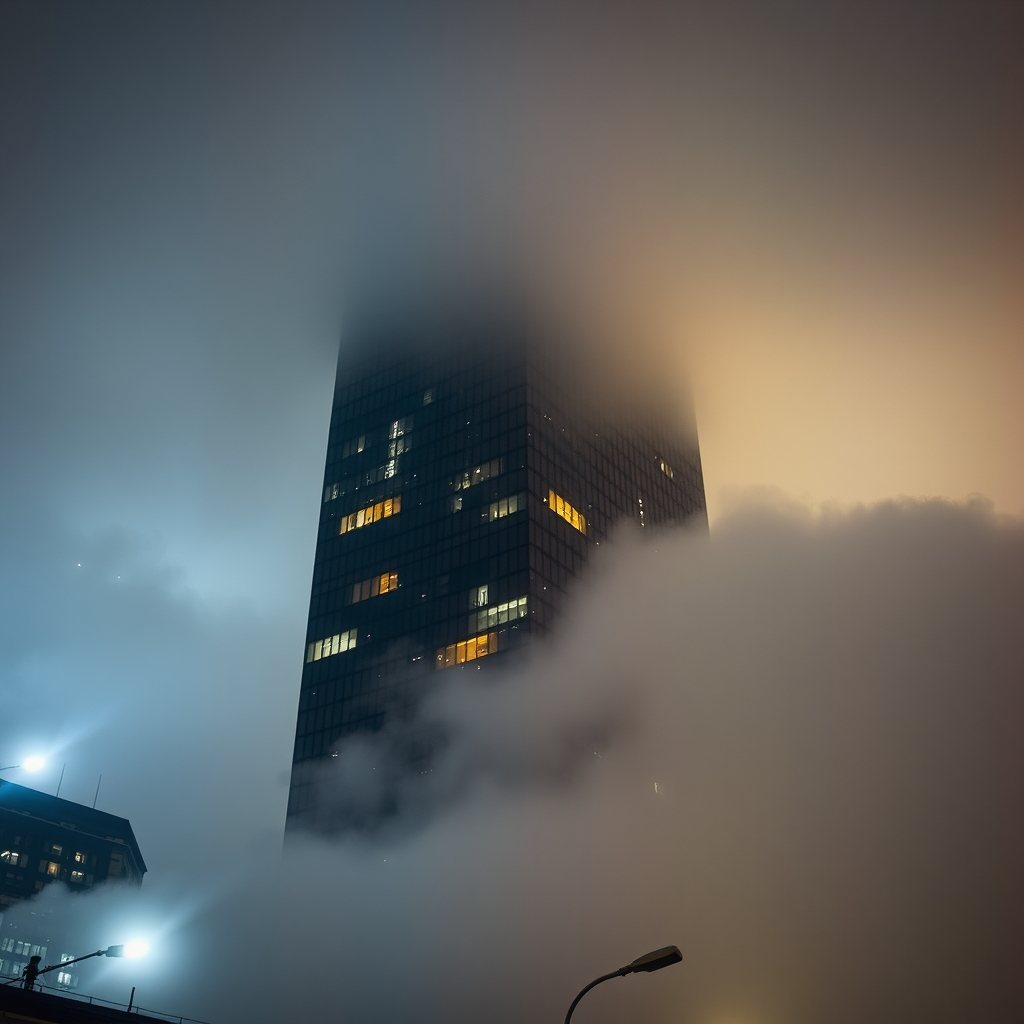 Low clouds ate the tops of Nishi-Shinjuku tonight.