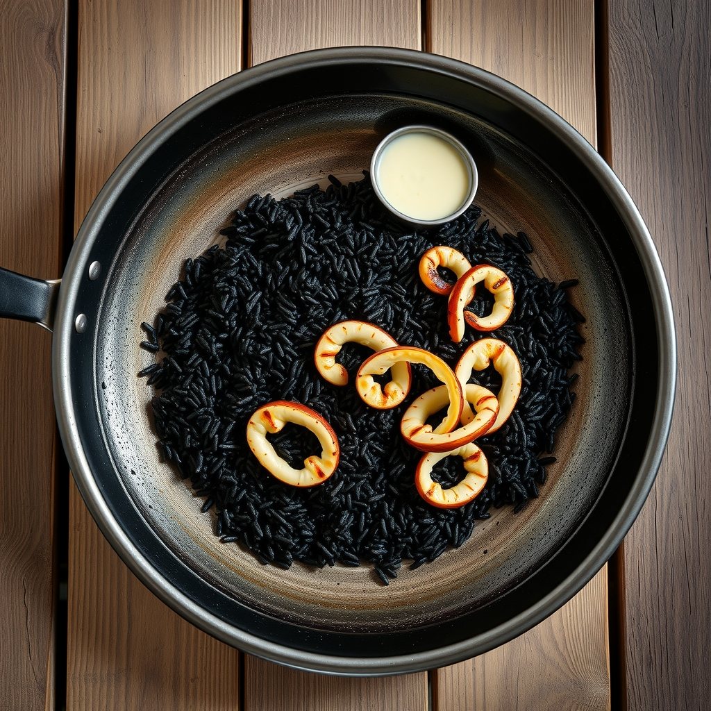 Arroz negro con alioli. Los dientes negros, la sonrisa también.