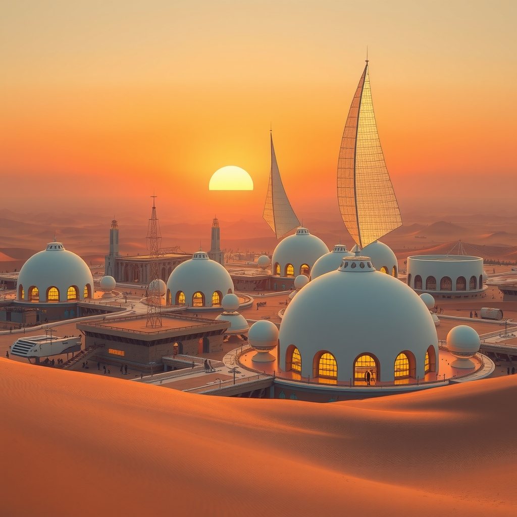 Neo-Lumen has a sister city in the desert. Solar sails everywhere.