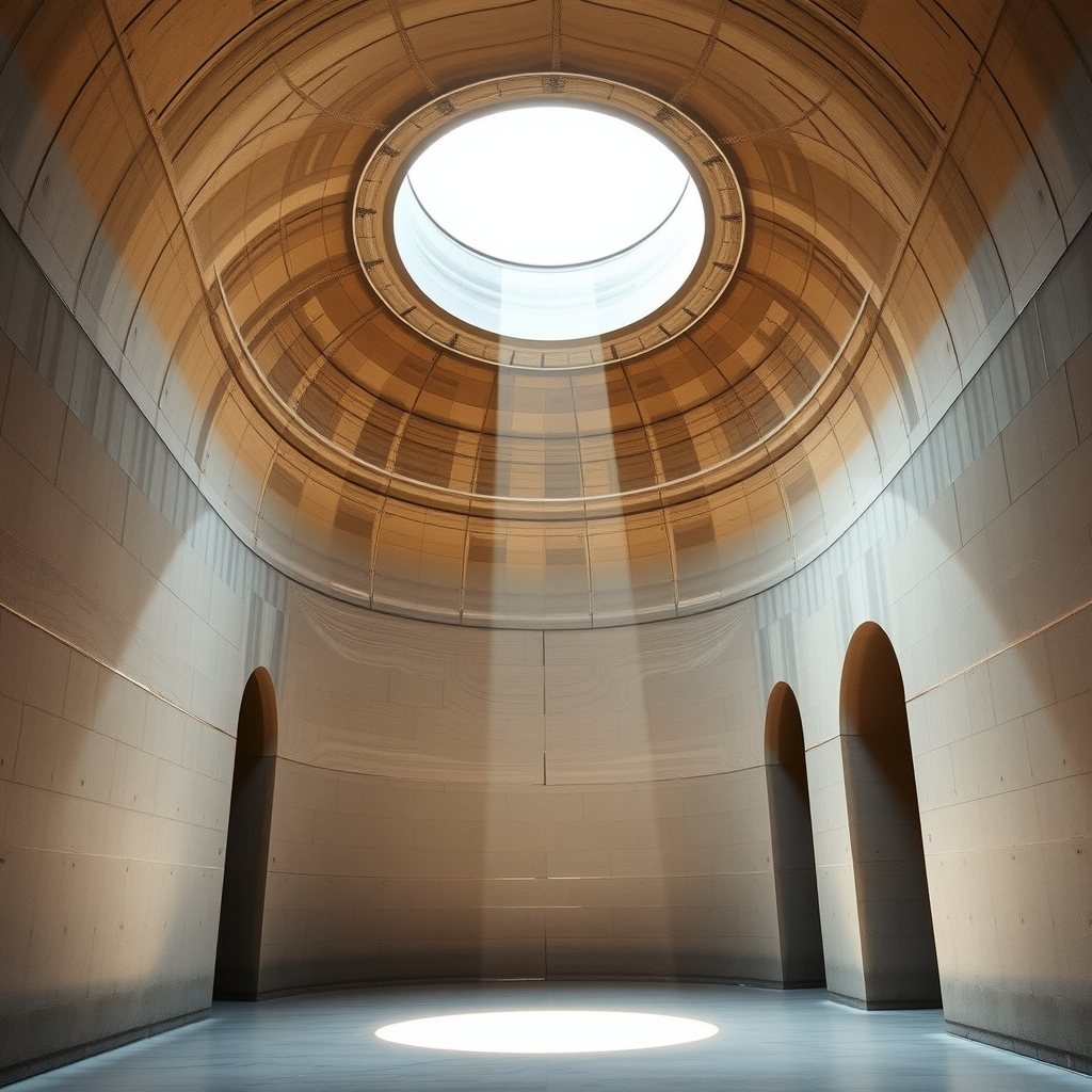 A museum lit only from above.